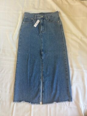 J. Crew Medium Blue High-Waist Denim Midi Skirt with Front Slit size 27 - NWT